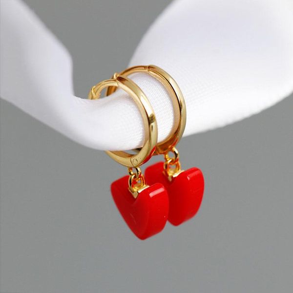 

hoop & huggie red heart romantic 925 sterling silver earrings for women/girls/wife wedding party gifts fashion fine jewelry 2021, Golden;silver