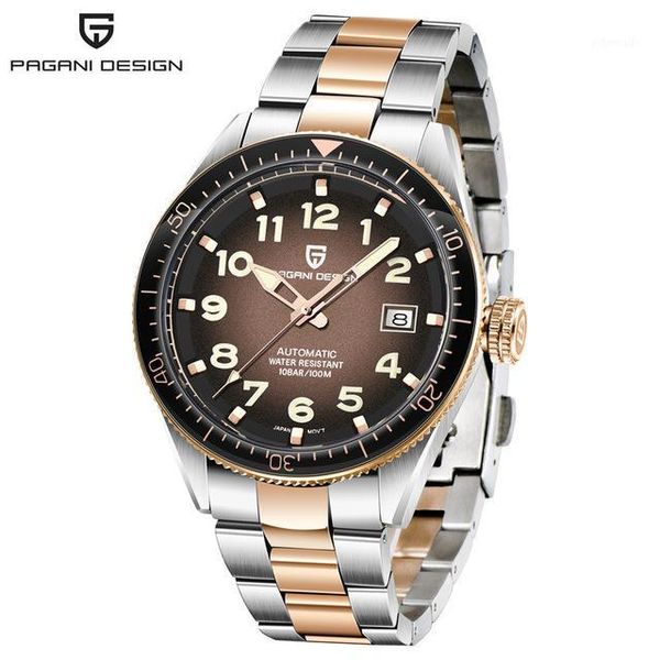 

pagani design 2020 business sport mechanical watch waterproof wristwatch men watches automatic stainless steel for men1, Slivery;brown