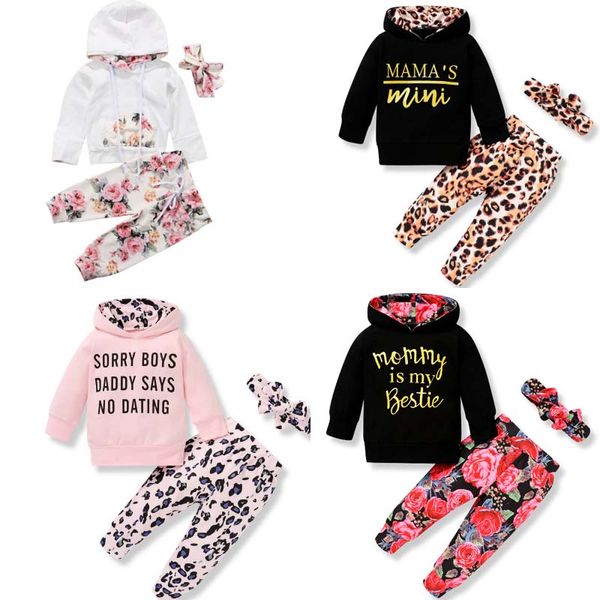 9 Stile Babykleidungssets Mädchen Blumen Lässige Kinderkleidung Langarm Hoodies Hose Stirnband