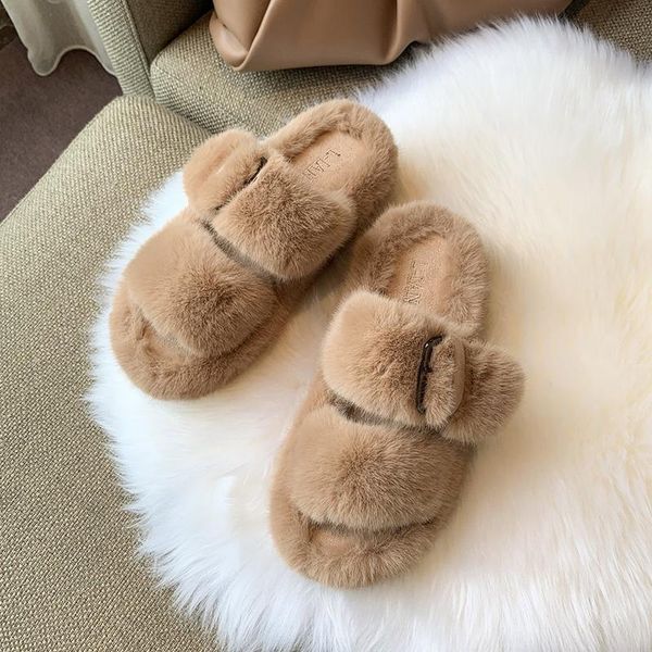

2020 new winter shoes women's slippers keep warm lovely furry home slippers pantoufle femme, Black
