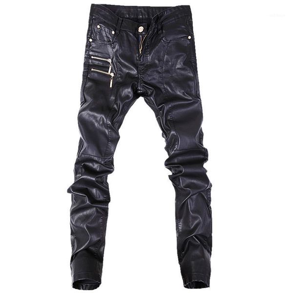 

new fashion men leather pants skinny motorcycle straight jeans casual trousers size 28-36 a1031, Blue