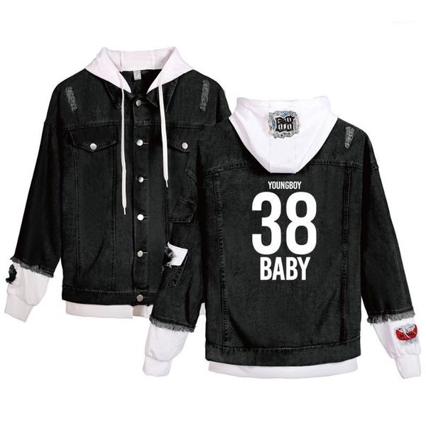 

women's jackets hip hop youngboy never broke again 38 print denim jacket men women fall/winter warm fake two pieces design1, Black;brown