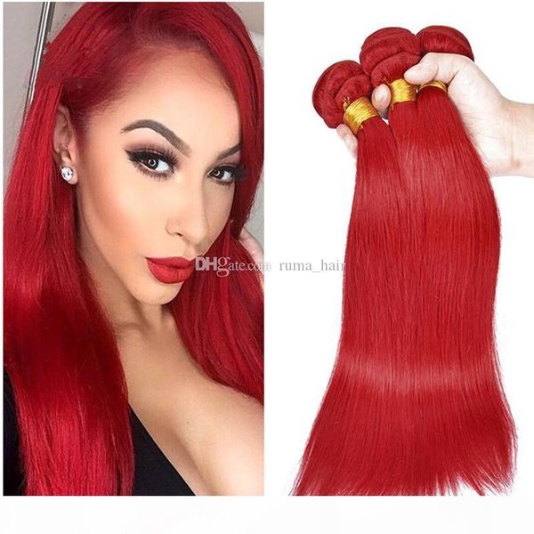 

red human hair weaves silk straight 3bundles brazilian virgin hair extensions #red color soft and smooth hair weft fast shipping, Black;brown