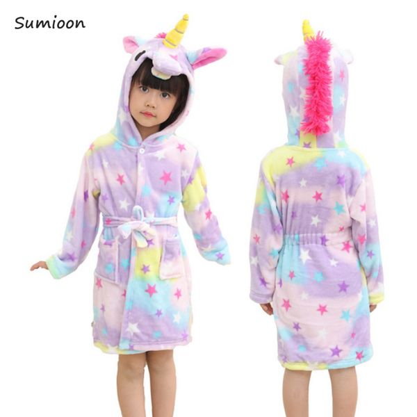 

baby animal bathrobe for boys girls unicorn pattern hooded towel beach kids sleepwear children clothes kids pyjamas nightgown y200704, Blue;red