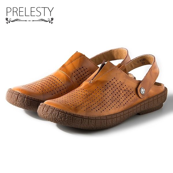 

prelesty summer genuine leather men sandals slip on brown flip flop causal fashion classcial breathable shoes casual daily t200420, Black