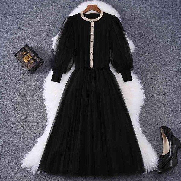 

casual dresses autumn winter women black knitted sweater patchwork mesh dress lantern sleeve elegant dresses fashion clothes big size xxl pi, Black;gray