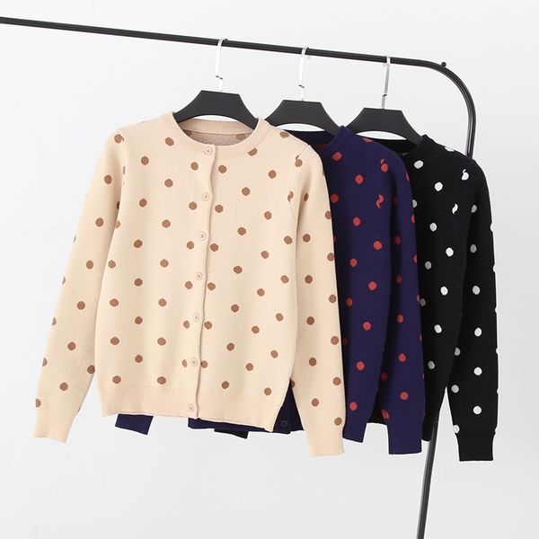 

onlysvter thick polkdot women cardigan spring autumn knitted sweater coat single breasted outwear female cardigans y200106, White;black
