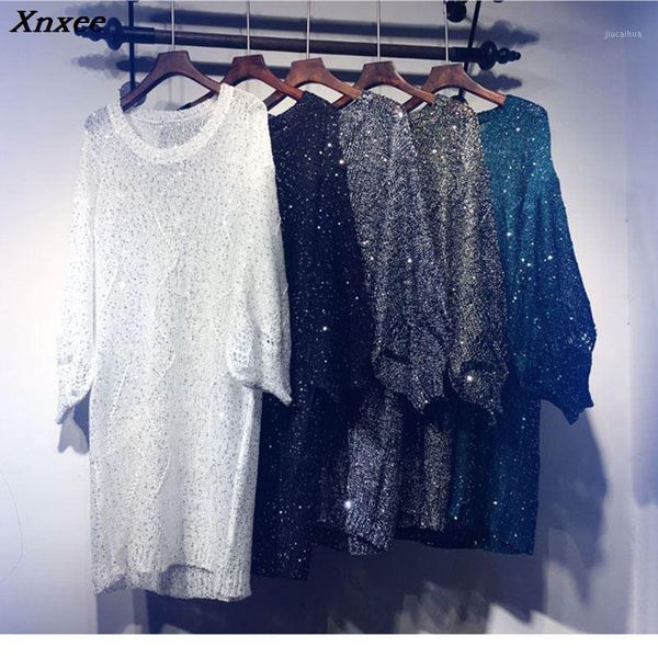 

glitter sequin sparkly black mesh sweater korean fashion women sweaters and pullovers sweter mujer sueteres mujer de moda chompa1, White;black