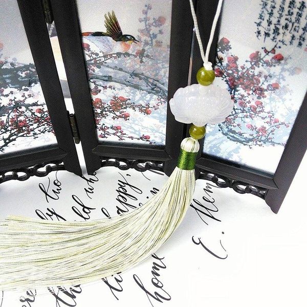 

2pcs white jade decor tassels fring pendant diy jewelry garments crafts accessories key car bag hanging ring silk tassels trim h bbyuis