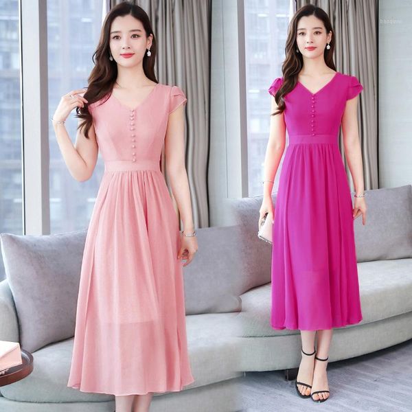 

solid color chiffon dress, mid-length dress, summer new dress1, Black;gray