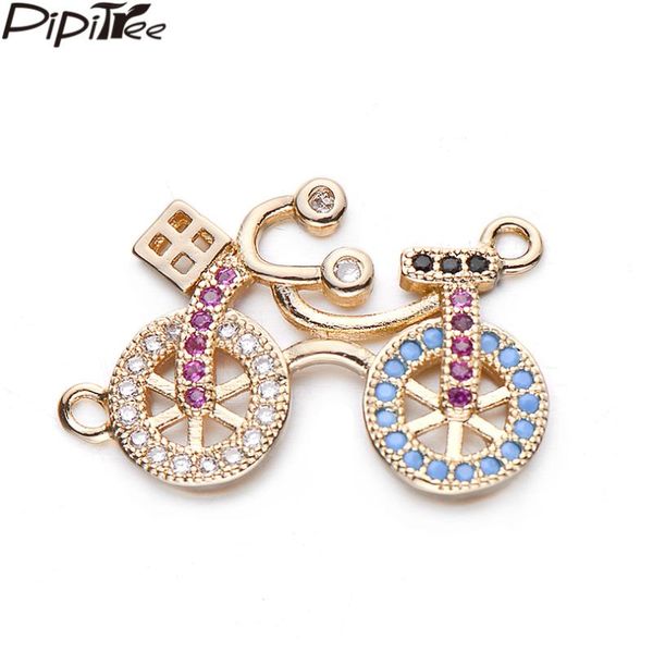 

pipitree colorful micro paved cubic zirconia bicycle charms connectors fit bracelet pendant brass diy jewelry charms accessories, Bronze;silver