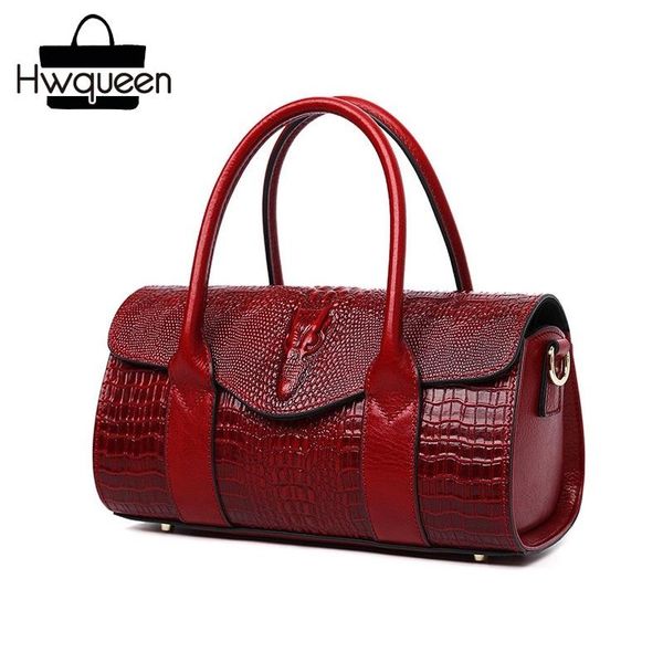

fancy alligator pattern medium size lady purse genuine cow leather shoulder bag female handle handbag women's portable bag