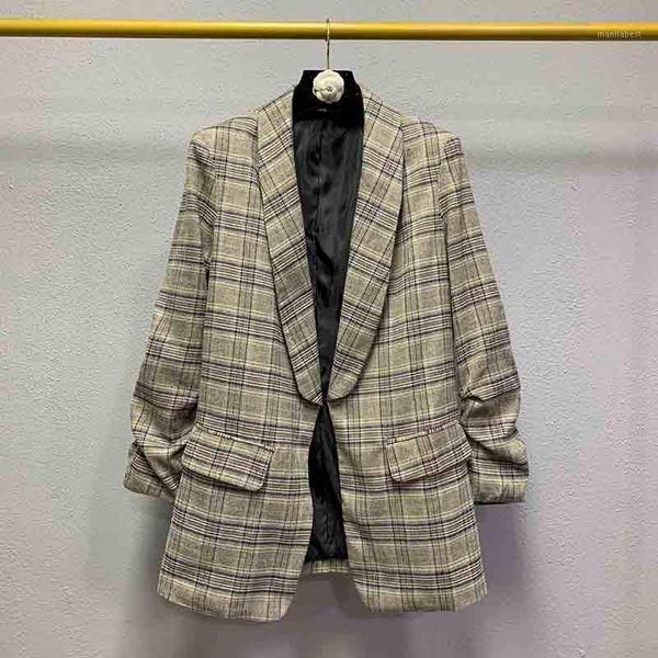 

casual women's suit coat fashion plaid ladies jacket korean retro pleated sleeve blazer female wild 1, White;black