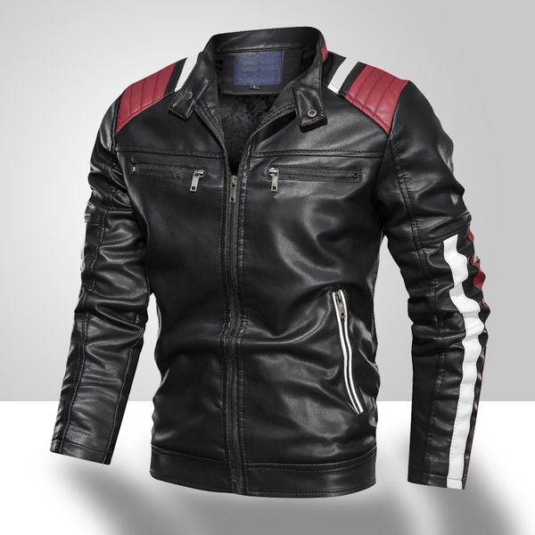 

autumn winter new men's leather jackets men high-quality faux leather coats male motorcycle plus velvet warm pu outerwear 201120, Black
