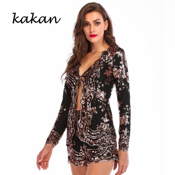

kakan 2019 spring new women's sequins one-piece tights two-piece long-sleeved bodysuit black jumpsuit1, Black;white
