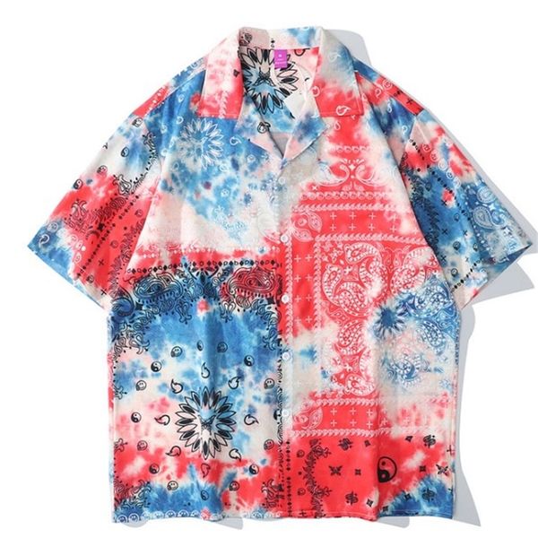 

men 2021 new kiryaquy tie dye green west coast bloods fashion cotton shirts high-end pocket shirt d24 1 213a, White;black