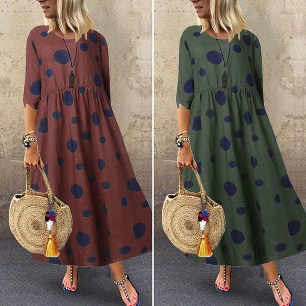 

stylish polka dot printed dress womens summer sundress zanzea 2020 casual half sleeve maxi vestidos female pleated robe femme1, White;black