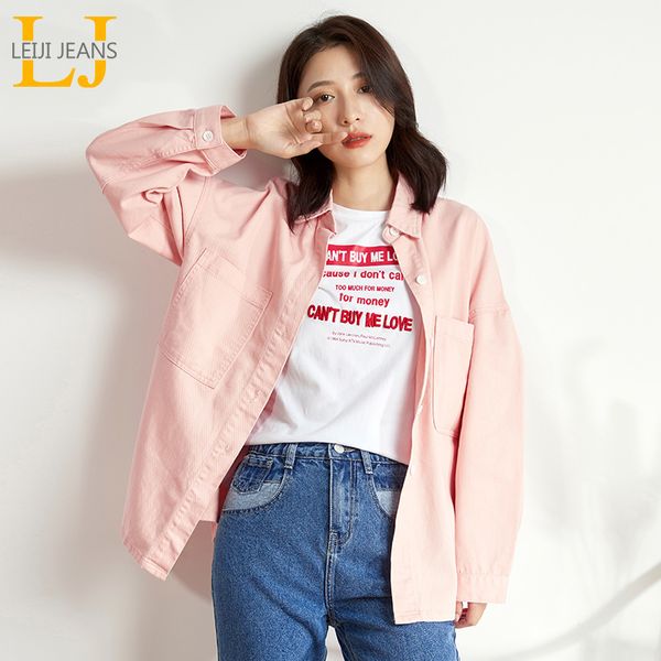 

leijijeans autumn plus size women's denim loose middle shirt denim jacket pink denim girl fashion long shirt jackets 9140 201013, Black;brown