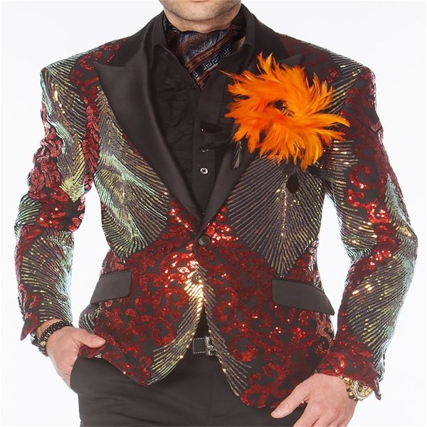 Abiti da uomo di lusso Un cappotto Smoking dello sposo Risvolto Bling Paillettes Giacca da uomo Custom Made Vestito formale da ballo Capispalla Alta qualità225u