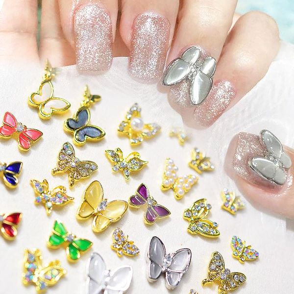 

nail art decorations 10pc/set 3d butterfly metal glitter 26 style design for phone case accessories je463-487, Silver;gold