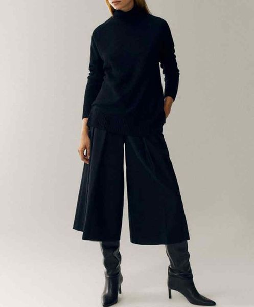 

high waist wide leg pants woolen casual pants, Black;white