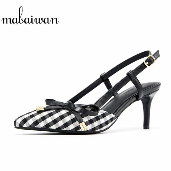 

sandals mabaiwan 2021 women elegant pointed toe high heels gingham wedding dress shoes woman causal back strap gladiator, Black