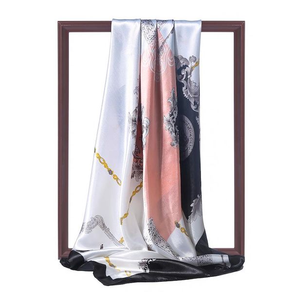 

womne spring летний шелковый шарф квадрат hijab wraps дизайн печати pashmina головы шарфы пляжные шали леди головы головки 2020 новый sqcwef, Blue;gray
