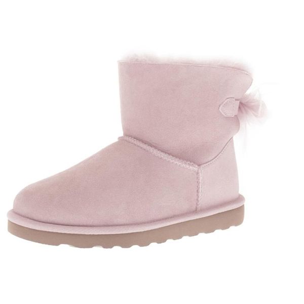 

women's classic snow boots, bow-knot boot flat anti-slip fur lining mid-calf outdoor ankle booties, Black