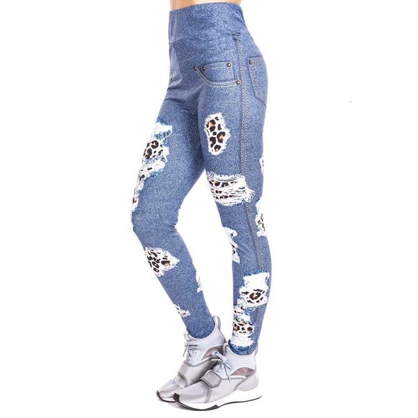 

leopard patches imitate jeans print legging push up fashion pants high waist workout jogging leggings drop shipping, Black