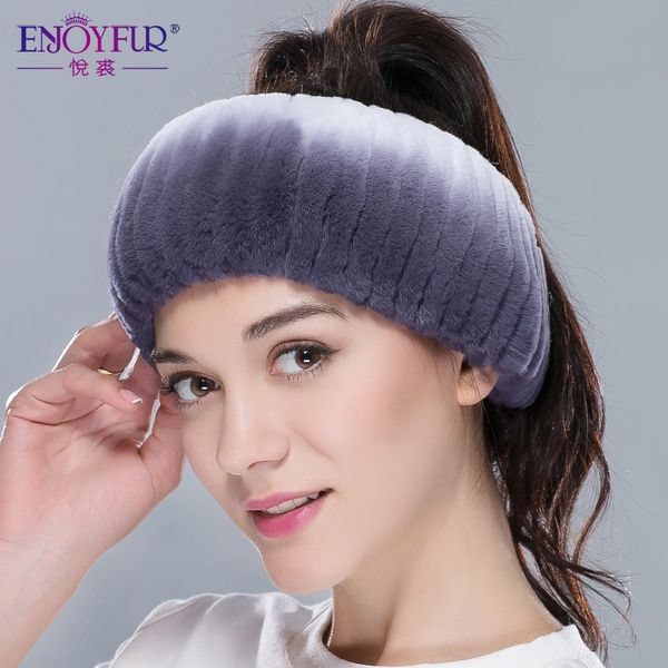 

winter fur headbands for women knitted rex rabbit fur scarf for women real fur head wrap ear warmer fashion hairband y200103, Blue;gray
