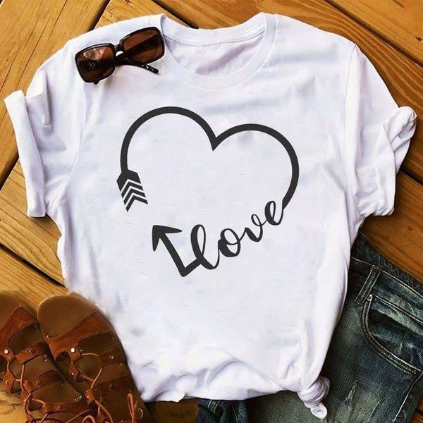 

harajuku love heart tshirt women cartoon print female t-shirt cute tee shirts korean style tees woman t-shirts, White