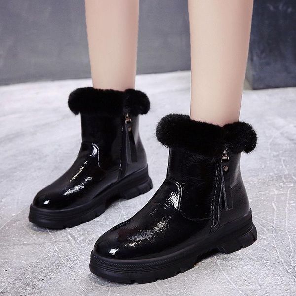 

2020 women boots waterproof winter shoes women snow boots platform keep warm ankle with thick fur heels botas mujer, Black