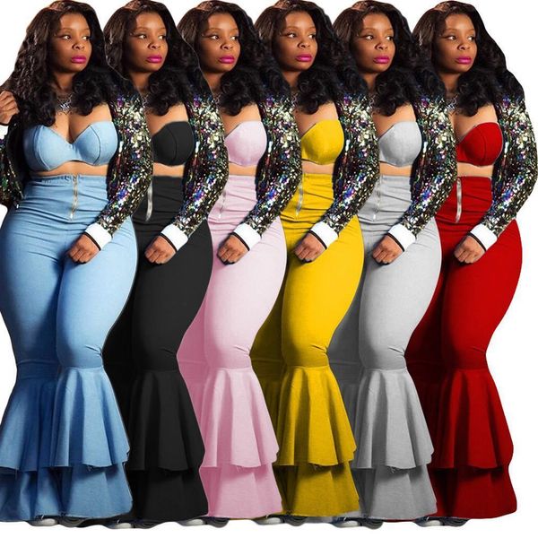 

a8053 womens fall fashion 2020 corset flare pants suit crop two piece sets women