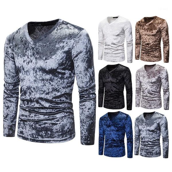 

men's t-shirts men's brand creative personality fashion leisure business long sleeve v neck diamond velvet t shirt men hip hop1, White;black