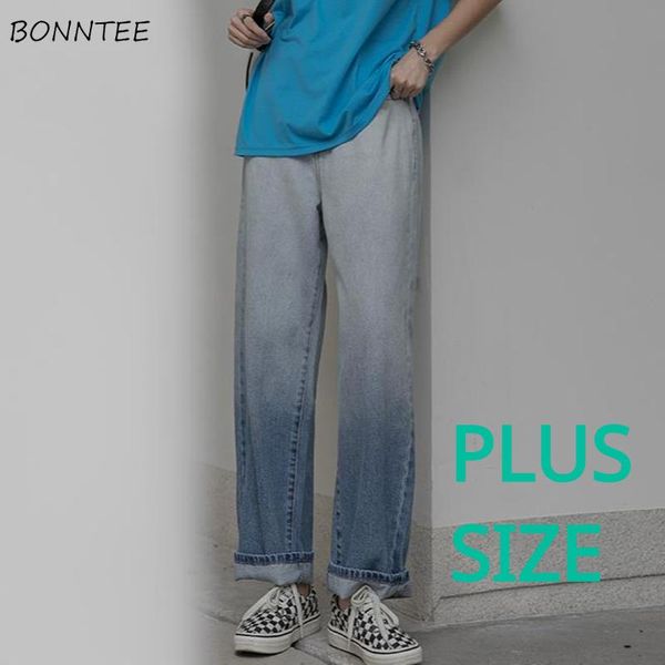 

straight jeans women gradient color 5xl plus size loose korean style all-match female bottom chic trendy ulzzang denim fashion, Blue