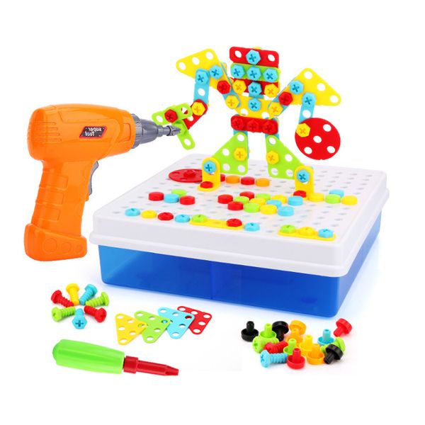 

149/193 pcs kids drill toys creative educational toys for children electric drill screws tools mosaic design building boy toy lj201009