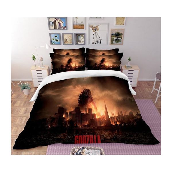 

3d godzilla duvet cover set soft gift bedding set comforter bed pillowcase  king jllwuz outbag2007