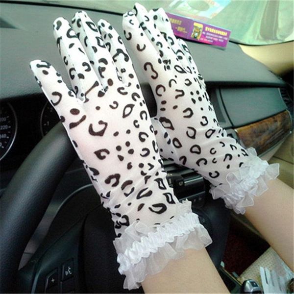 

2019 new women's leopard silk embroidered lace flower gloves charm female thin drive gloves for women lady sqccjq, Black;white