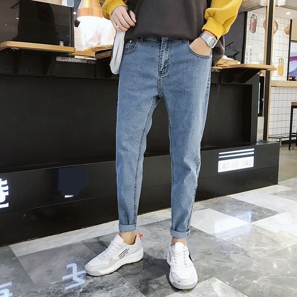 

men's wear 2020 autumn new jeans and jeans men's slim fit small feet capris korean casual stretch capris qfxu8, Blue