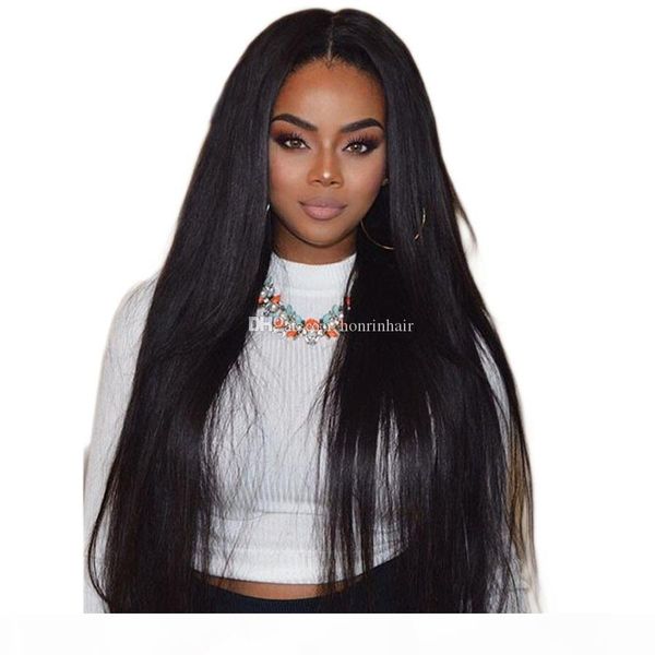 

lace front human hair wig straight burmese virgin hair 180% density natural hairline with baby hair full lace wig bleached knots glueless, Black;brown