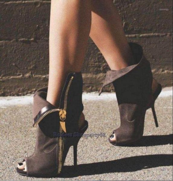 

boots suede leather peep toe side zipper short women slip on slingback thin high heel autumn ankle boots1, Black