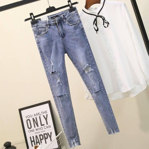 

fa303 2020 новая осень зима женщин моды случайные денима брюки джинсы женщины, Blue