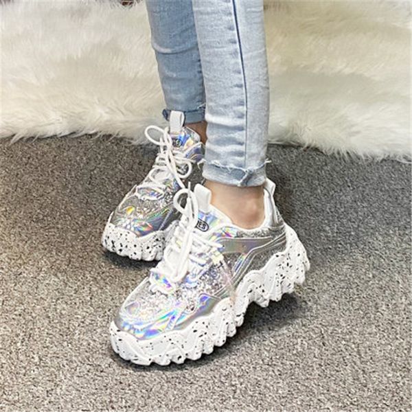 

2021 new woman bling sequins cloth high-quality parent trainers comfortable casual shoes femme basket jwtx, Black;white