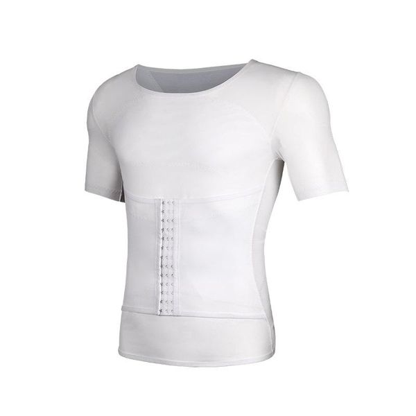 

men's corset t-shirts slimming vest body shaper belly control posture compression shirt underwear waist trainer elastic kg-171, White;black