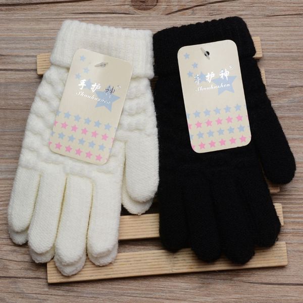 

winter 8-15 years old children warm jacquard stretch knit boy / girl cute wool full finger gloves thicken mittens b42, Blue;gray