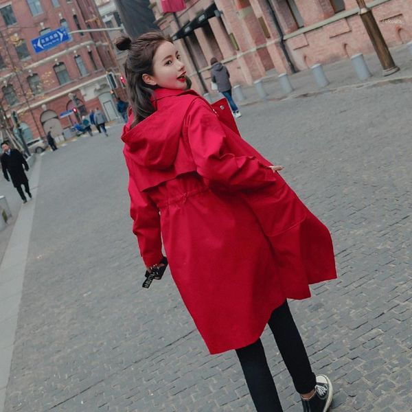 

new trench coat women clothes ropa mujer casual hooded windbreaker female coat loose streetwear bf trench outerwear q27161, Tan;black