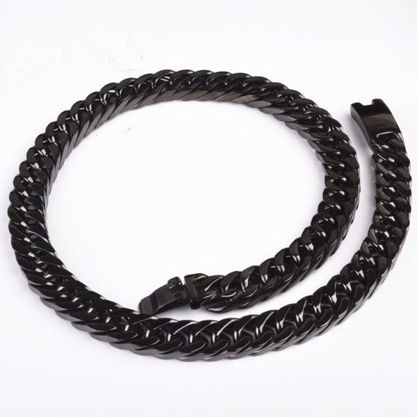 

15mm new arrive black color stainless steel double link cuba chain necklace 18"-40, Silver