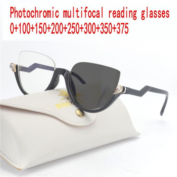 

half frame cat progressive pchromic reading glasses fashion men and women color multi-focus graduation glasses fml, White;black