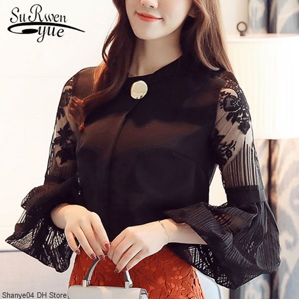 

new lantern sleeve fashion women's clothing casual chiffon women blouse shirt solid stand collar women blusas d79 30 y200828, White