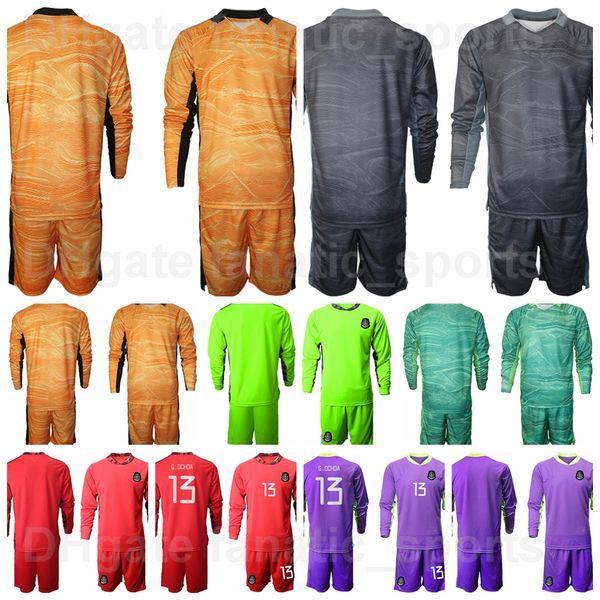 

men soccer goalkeeper mexico long sleeve jersey goalie gk set 10 blanco jorge campo 1 corona 13 guillermo ochoa football shirt kits uniform, Black